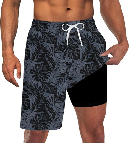 Herren 2 in 1 schnelltrocknende Stretch Badehose mit Kompressionsfutter und 3 Taschen - Bild 11 von 32