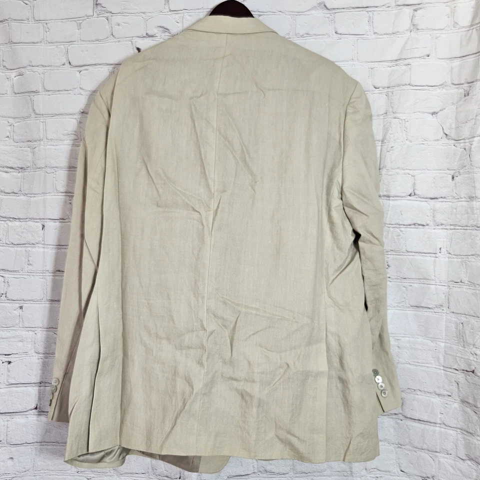 Traje Ralph Lauren Para Hombre 54R Chaqueta 56L Pantalones 100% Lino Beige Claro *LEER* Foto 2 de 4