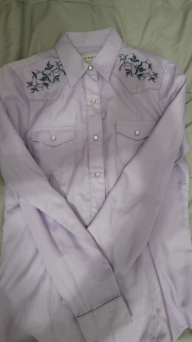 Chemise Western Vintage Femme - Roper Taille L - Gris Daim, Franges Et Broderie Classique