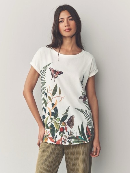Next Kew Collection Print Cap Sleeve T-Shirt Top Size XL Butterfly Garden Leaf