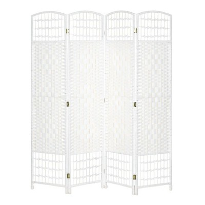 4 Panel White Boho Folding Room Divider Privacy Screen Freestanding Partition