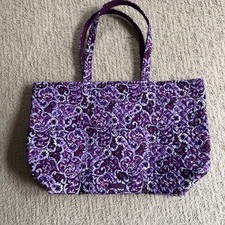 Vera Bradley Purple Floral Quilted Tote Bag, Lined Inner Pockets, Double Handles