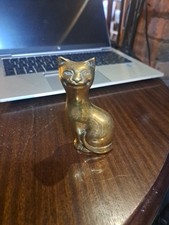 Vintage Solid Brass Smiling  Cat/ Kitten Figurine Ornament 4" Tall Siamese 