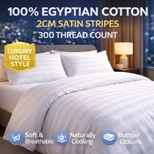 100% Egyptian Cotton Duvet Cover Set Satin Stripe 300 Thread Count Luxury Beddin