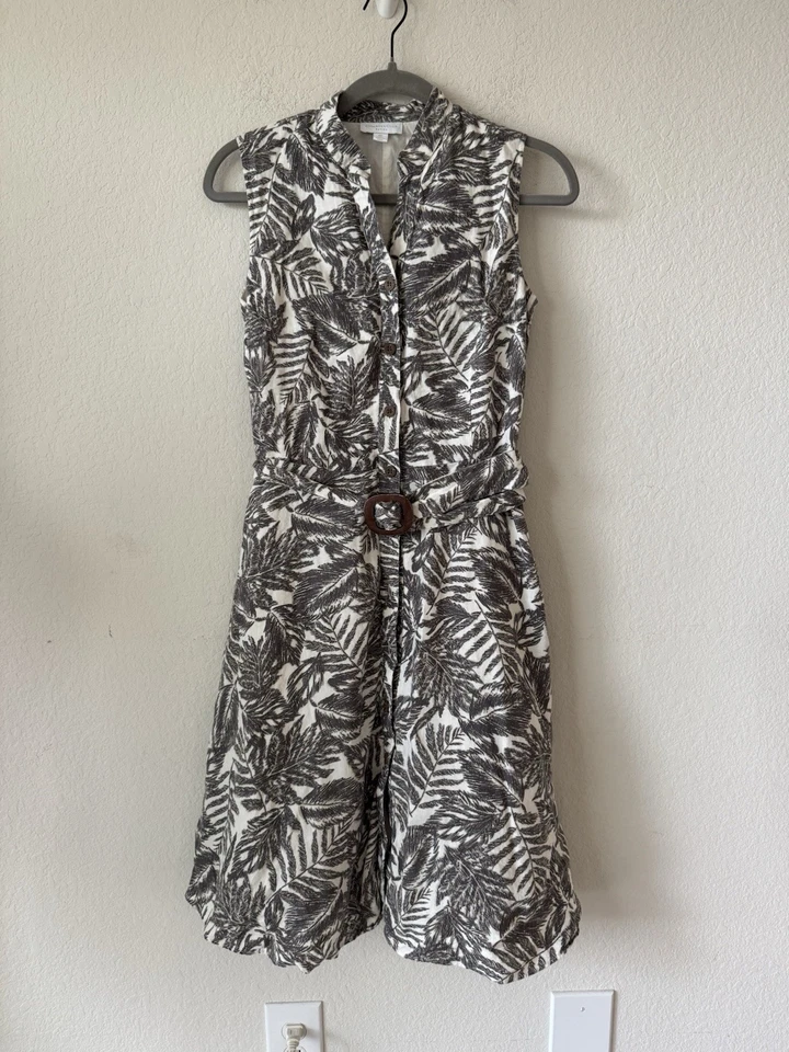 Vestido midi retro Charter Club Petite 100 % lino para mujer 6P con cinturón botón delantero Foto 2 de 4