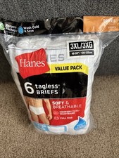 HANES Tagless Briefs Cool Comfort Flex Waistband White 3XL Soft Cotton 6 in Pkg