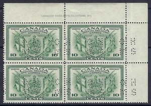 Canada, 1942, Scott #OE10, Plate Block of 4, Plate #1, Mint, O.G., N.H.