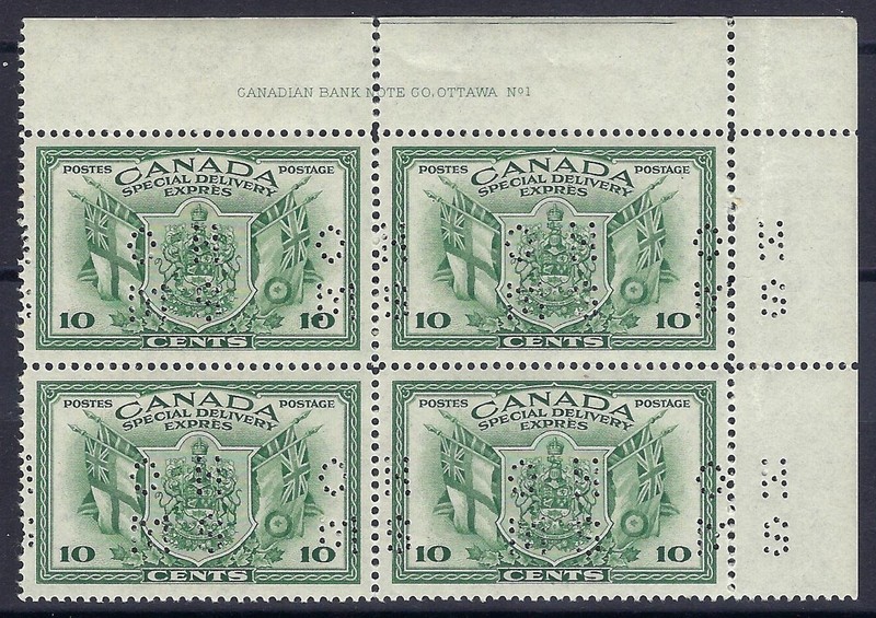 Canada, 1942, Scott #OE10, Plate Block of 4, Plate #1, Mint, O.G., N.H.