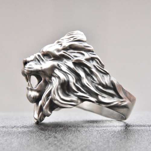 King of Lion Ring Sterling Silver 925 Roaring Head Biker Men Handmade Jewelry - Picture 3 of 6