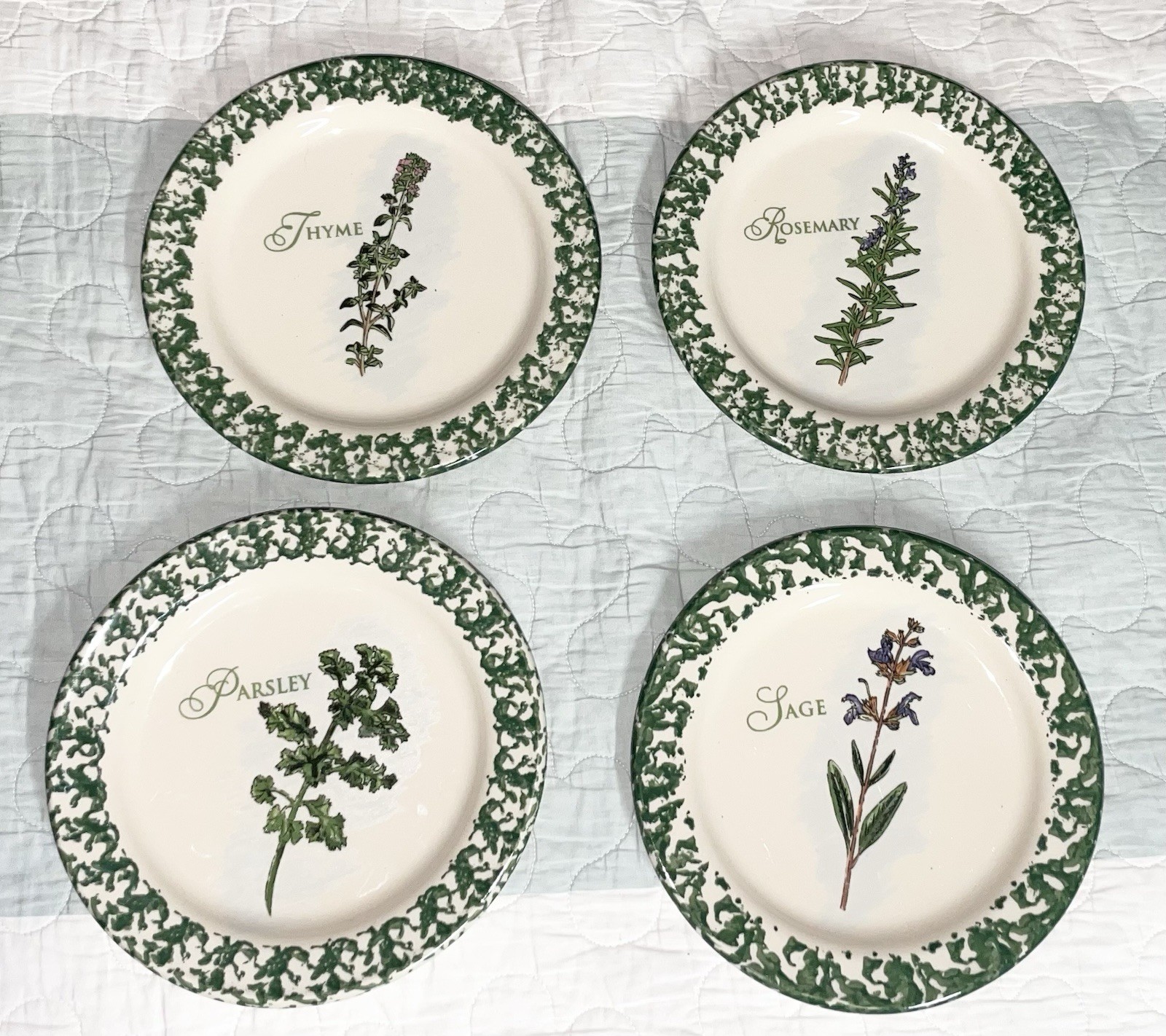 Henn Pottery Roseville Green Herb Plates set of 4