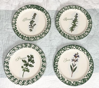 Henn Pottery Roseville Green Herb Plates set of 4