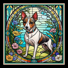 Rat Terrier Dog Faux Stained Glass Window Large Refrigerator Magnet