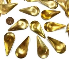 6 Vintage Aged Brass Wavy Tear Drop Shaped 51x26mm. Findings 972