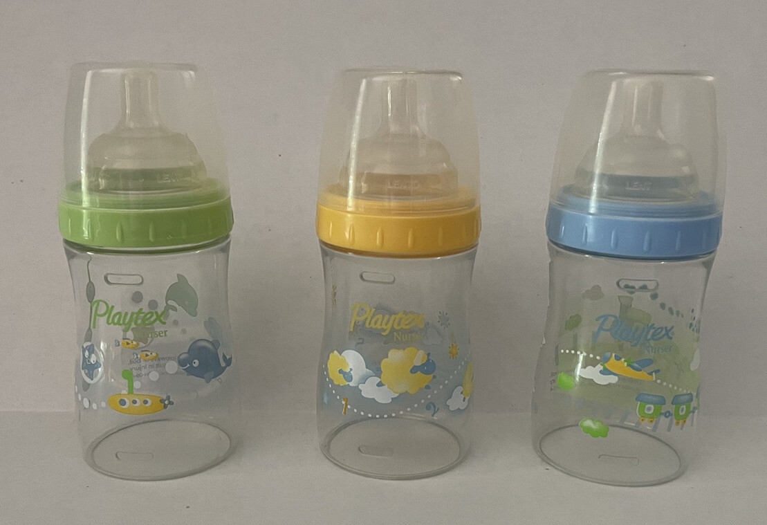3 PLAYTEX PREMIUM DECORATED DROP INS BABY BOTTLES NURSERS 4 Ounce lot #5