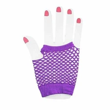 Neon Tone Fishnet Finger less Wrist Gloves Sleeves Punk Fashion Costume - Purple