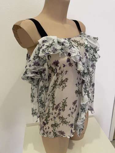 BLUMARINE Blugirl Canotta in Seta Floreale Donna Bianco Nero IT44-M Nuova con... - Foto 9 di 12