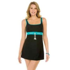 ECO SWIM Women's 479034 SEA 'TASSEL' Black/Teal SWIMSUIT SWIMDRESS - 6