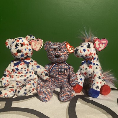 RARE America Y2K  America TRIO TY Beanie Babies  