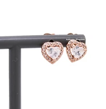 NEW 100% PANDORA Rose Gold Pla Sparkling Elevated Heart Stud Earrings 288427C01