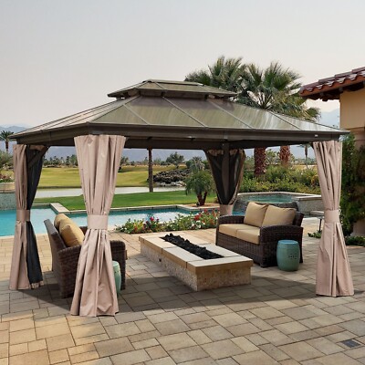 Domi 10x12ft Hardtop Gazebo Double Polycarbonate Roof Canopy W/Curtains and Net