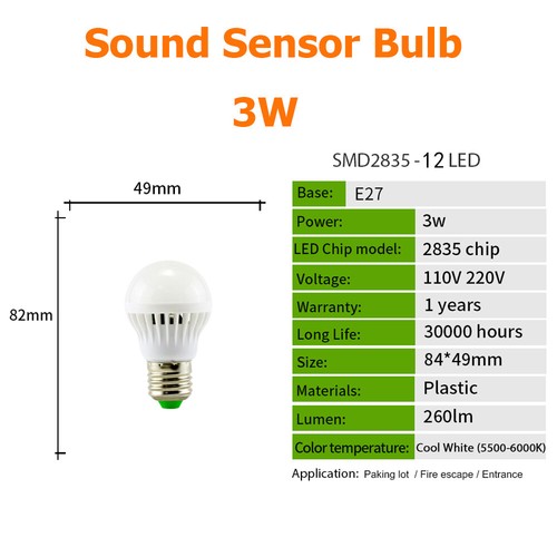 LED PIR Motion Sensor Bulb Sound Sensor Bulbs Stairs Night Light 3W 5W 7W 9W 12W - Picture 16 of 20