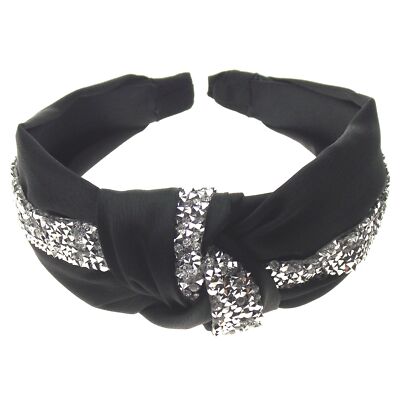 Natalie Mills Caily Black Headband Bling Gems Fashion Handmade Twisted Knotted