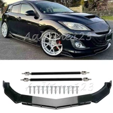 For Mazda 3 Speed 2004-2023 Gloss Front Bumper Lip Spoiler Splitter + Strut Rods