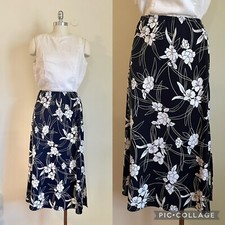 Vintage Kathie Lee Collection Black and White Floral Midi Skirt Size 8