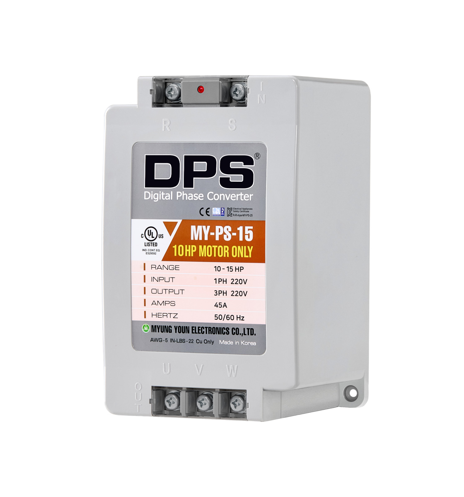 15HP Sinlge Phase to 3 Phase Converter, MY-PS-15 model, UL-Listed, 200V - 240V