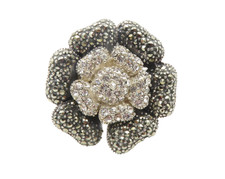 925 Sterling Silver Cubic Zirconia Marcasite Cocktail Ring Sz 7 RG11779