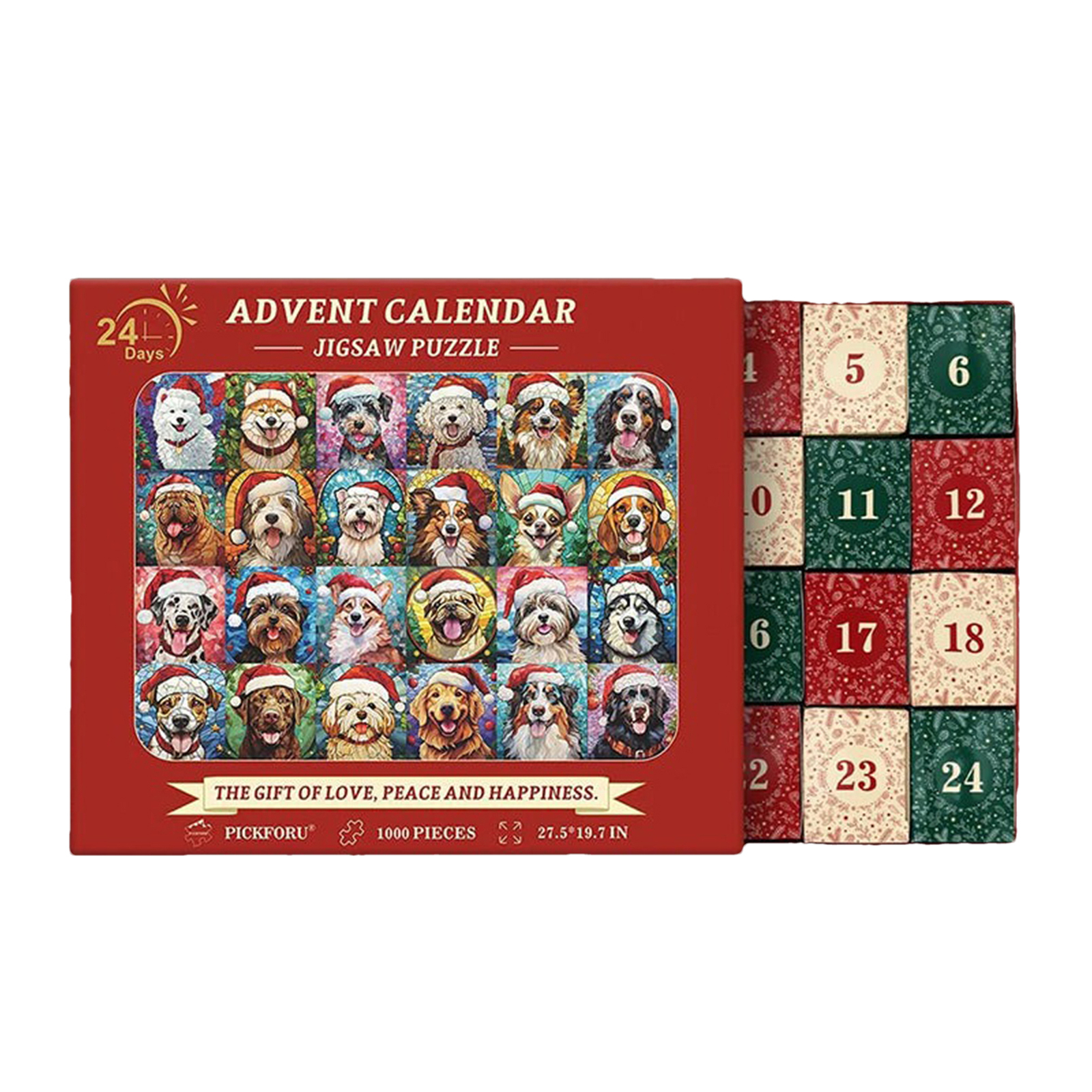 1000 Piece Countdown Calendar Puzzle Toy 2024 Happy Christmas Dogs Jigsaw Puzzle