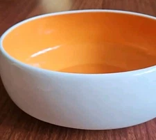 The Cellar Macy's "NEXT" Vtg Oval Serving Bowl White Orange Interior 9"x 8"x 4"