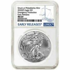 2020 (P) SILVER EAGLE NGC MS69 EARLY RELEASE EMERGENCY ISSUE PHILADELPHIA MINT