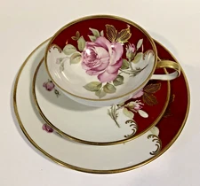 Rudolph Wachter RW BAVARIA 3 PIECE PORCELAIN TEA SET Pink Roses Red&Gold Germany