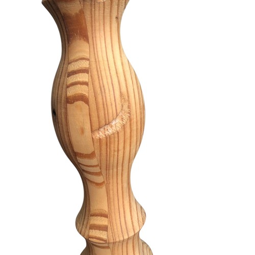 Pair Wooden Unfinished Candlesticks Hand Turned 14.5 inches tall Marked H bottom - Picture 4 of 8
