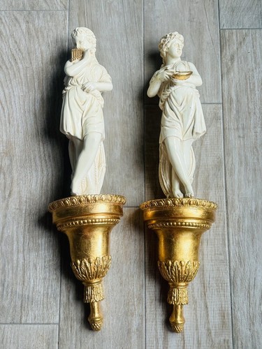 Coppia statuine vintage JARU GESSO GESSO DEA GRECA DA APPENDERE AL MURO FIGURA - Foto 1 di 7