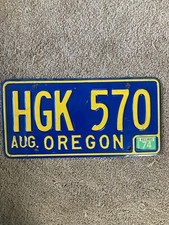 1974 Oregon License Plate - HGK 570 - Nice Natural!