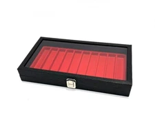 Straight Edge Razor Black Glass Top Red 10 Slot Storage Display Case