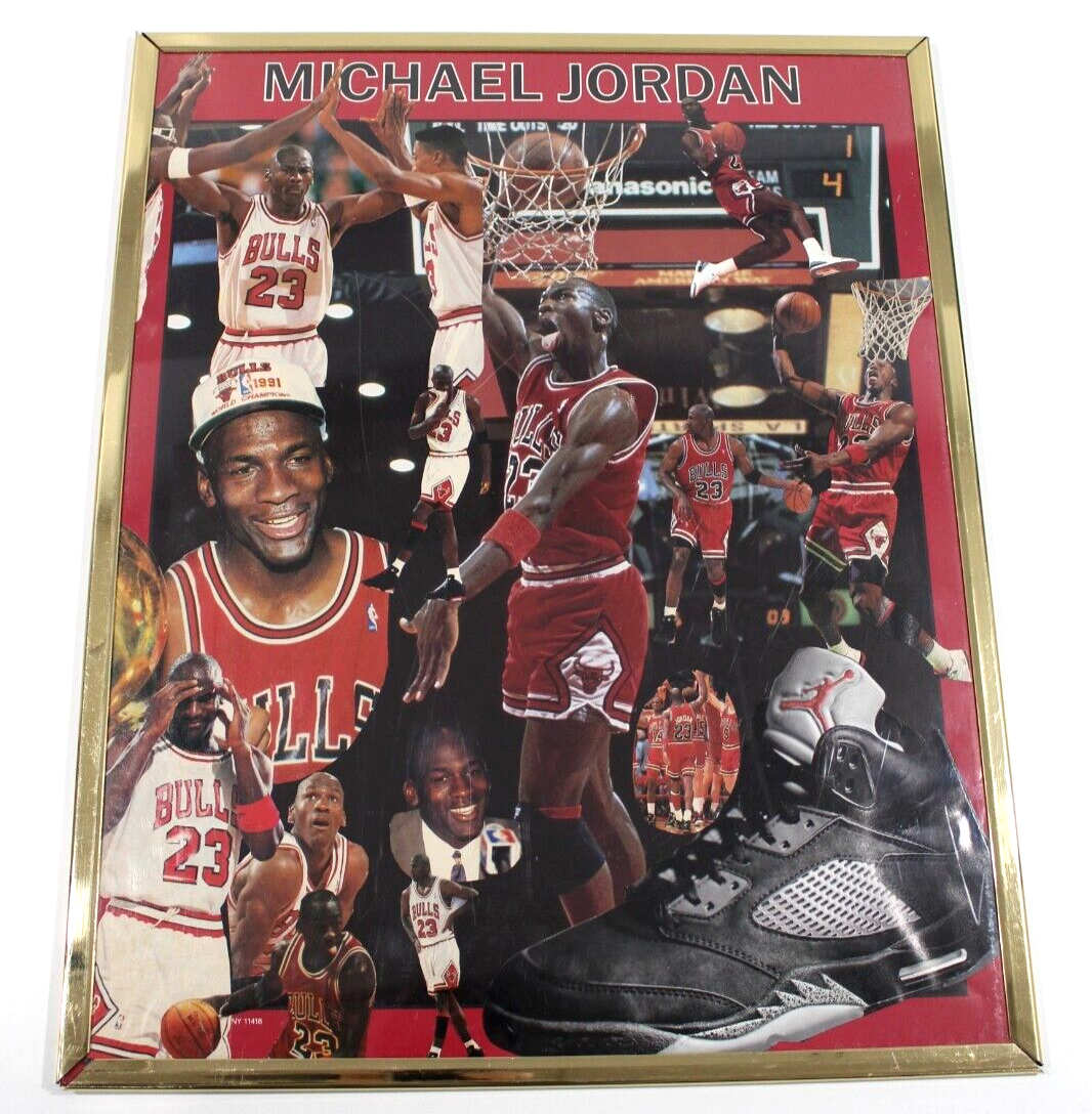 Michael Jordan VTG Poster Art Collage Sneakers Basketball NBA Chicago Bulls  90's
