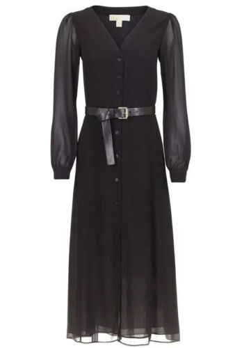 Michael Kors dress Women's Kate Belted Button-Down Midi Dress black $185 Value M