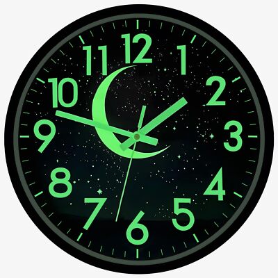 Glow in The Dark Wall Clocks Battery Operated 12 Inch Blue Moon