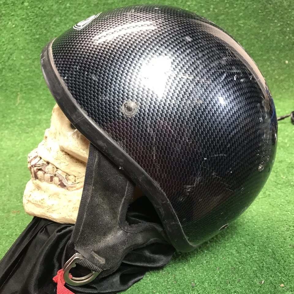 THH Open Faced Motorcycle Half Helmet SiZe Small Gray Black Carbon Fiber Look Foto 2 de 4