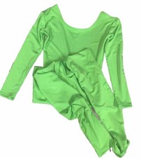 Neon Green Spandex Stretch Body Suit Small 17 Sleeve, 26 Inseam 20 Waist