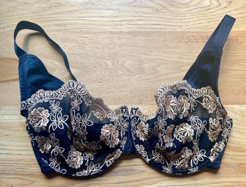 Victoria's Secret Bra VTG Black Gold Overlay 36DD
