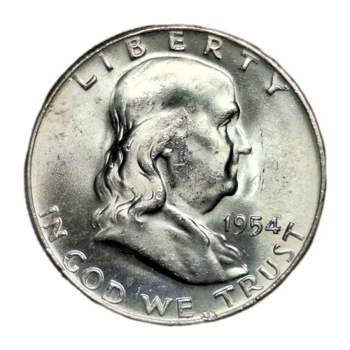 1954-D Benjamin Franklin Silver Half Dollar UNC Nice Lustrous 90% Silver US Coin
