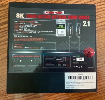 RUIPRO 8K Fiber Optic HDMI 2.1 Cable 15M / 50FT Full Fiber Cable 48Gb