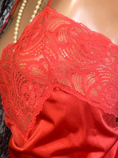 VTG SILKY NYLON JC PENNEY RED WIDE LACY DRESS SLIP NIGHTGOWN GOWN BOMBSHELL S