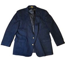 Vtg Men's Navy Blue Blazer Sport Coat Gold Buttons Prep Suit Jacket 2 Button
