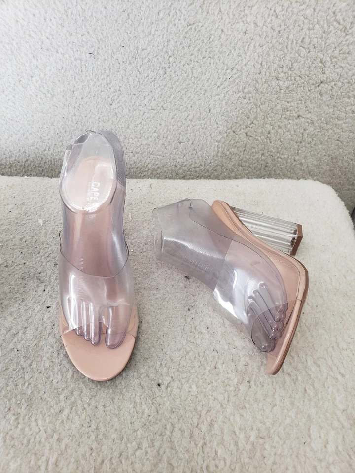 Cape Robbin Women Sandals 8 Clear PVC Open Toe Slip On Block Heel Shoes - Image 4 of 4