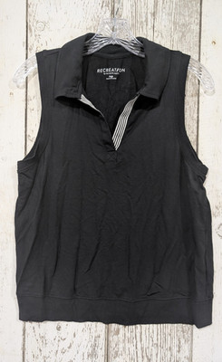 Recreation by Thread & Supply Black Knit Sleeveless Collared Pullover Top L